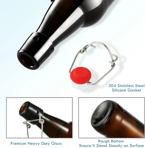 Vista 5 de YEBODA Botellas de cerveza de vidrio ámbar de 16 onzas para elaboración casera con tapas abatibles, caja de 6