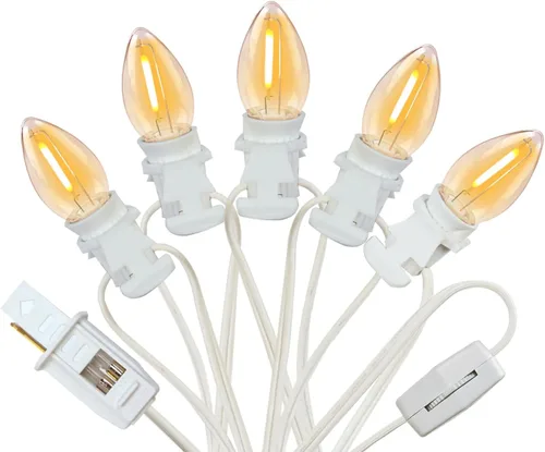 Vista 11 de Paquete de 2 cables de accesorios con 2 bombillas LED C7 con base de candelabro E12, cable blanco con enchufes de interruptor de encendido/apagado