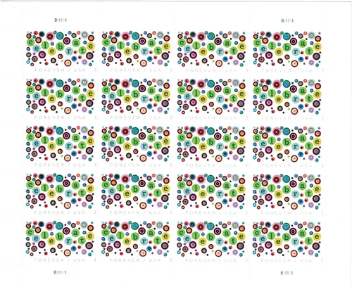 Vista 2 de USPS Let's Celebrate Forever Stamps - Hoja de 20 sellos postales