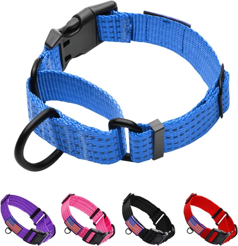 Vista 8 de Collar Martingale para perros de entrenamiento. Collares reflectantes ajustables con hebilla, sin tirones, evita que se resbalen, para perros