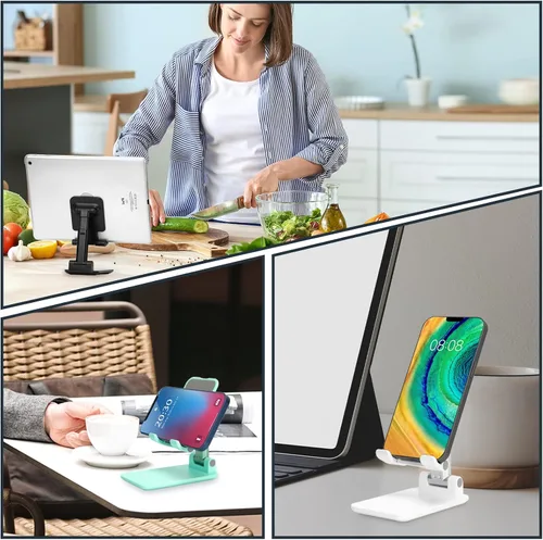 Vista 4 de HOTEMIA Soporte para teléfono celular, soporte plegable ajustable para teléfono para escritorio, soporte de iPhone compatible con todos los Negro