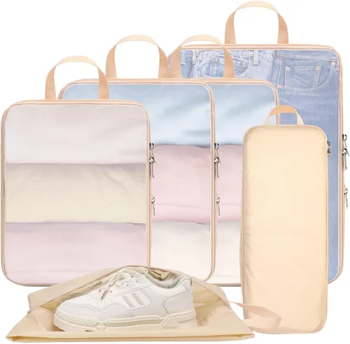 Vista 13 de Cambond - Cubos de compresión para viajes de mujer - Bolsas de viaje expandibles, organizadores de equipaje, esenciales de viaje, cubos de 01 Sandía