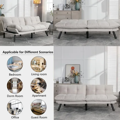 Vista 5 de Sofá cama futón, sofá futón plegable convertible, sofá pequeño transpirable para estudio compacto en sala de estar y dormitorio, oficinas, sofá Beige