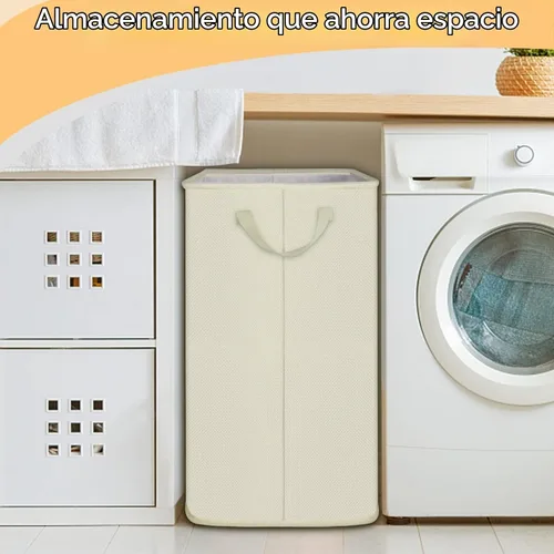 Vista 5 de SNIGJAT Cesta grande para la ropa sucia, cesta alta plegable de 80L con asa Beige