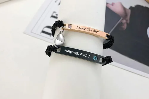 Vista 6 de MPRAINBOW Pulsera personalizada a juego para parejas, con nombre personalizado, palabras de promesa, grabadas, pulseras de relación de atracción