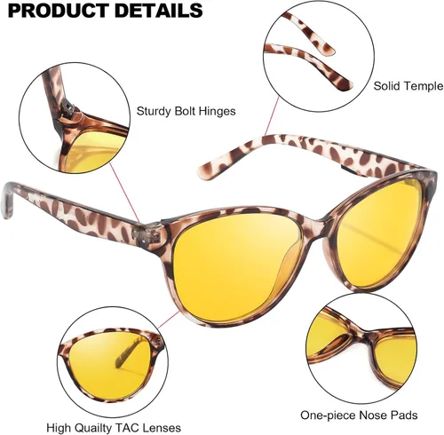 Vista 4 de IGnaef Lentes de visión nocturna que reducen el deslumbramiento para conducir, lentes polarizados amarillos nocturnos para mujeres y hombres IF8091