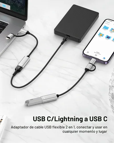 Vista 4 de Adaptador USB C/Lightning 2 en 1 a USB 3.0, cable adaptador USB a USB C OTG