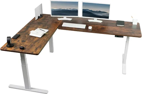 Vista 33 de VIVO DESK-KIT-3E8BO - Escritorio eléctrico de altura ajustable de 83 x 60 pulgadas para trabajar de pie, con 2 cubiertas sólidas de bambú, marco