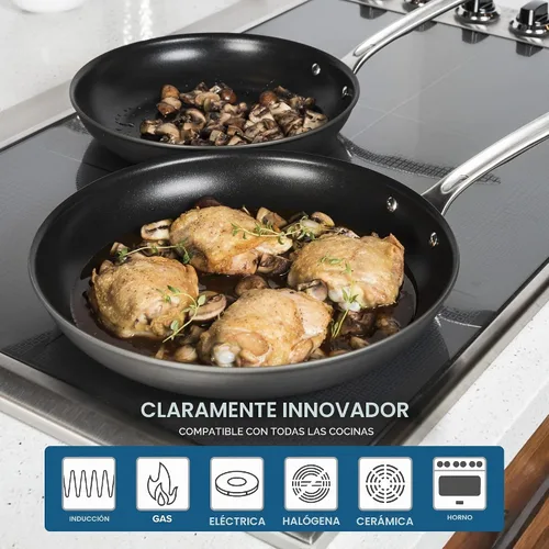 Vista 5 de Viking Sartenes antiadherentes, 2 piezas de utensilios de cocina anodizados duros, 10 y 12 pulgadas, gris