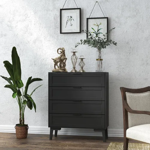 Vista 7 de TaoHFE Cómoda negra de 4 cajones para dormitorio, cómoda de lencería de madera para dormitorio, moderna cómoda negra de 36 pulgadas de alto