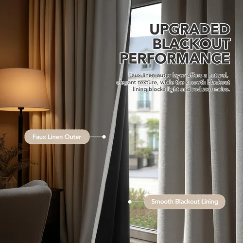 Vista 105 de Deconovo Cortinas opacas 100% con forro negro, cortinas con ojales aisladas térmicamente que reducen el ruido, doble capa para oscurecer