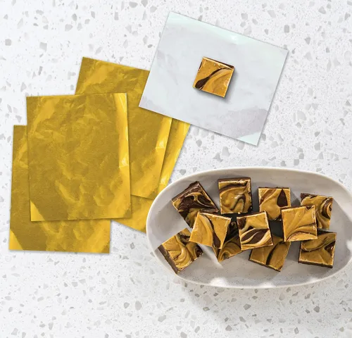 Vista 7 de Better Kitchen Products Envolturas de caramelo de papel de aluminio dorado, 6 x 7.5 pulgadas, parte trasera plateada, embalaje individual