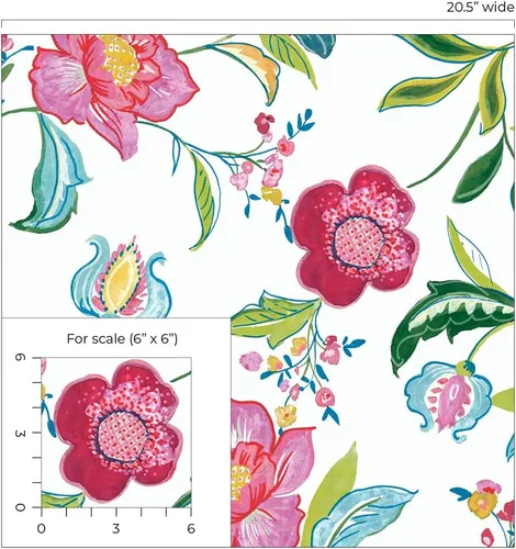 Vista 8 de NextWall Papel tapiz autoadhesivo con diseño floral (magenta y blanquecino)