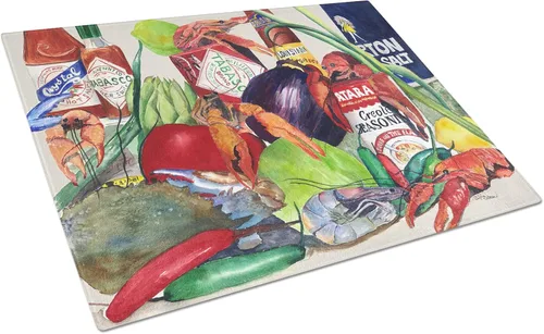 Vista 39 de Caroline's Treasures 1002LCB Barq's, Crabs and Spices Tabla de cortar de vidrio grande decorativa de vidrio templado Tabla de cortar y servir