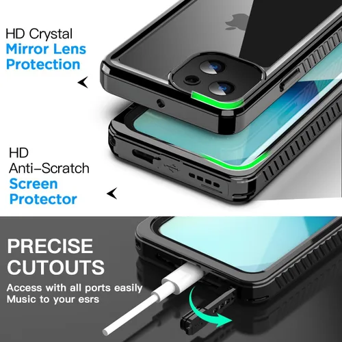 Vista 8 de AICase Funda impermeable para iPhone 13 Mini de 5.4 pulgadas, a prueba de nieve, a prueba de polvo, a prueba de golpes, con certificación IP68