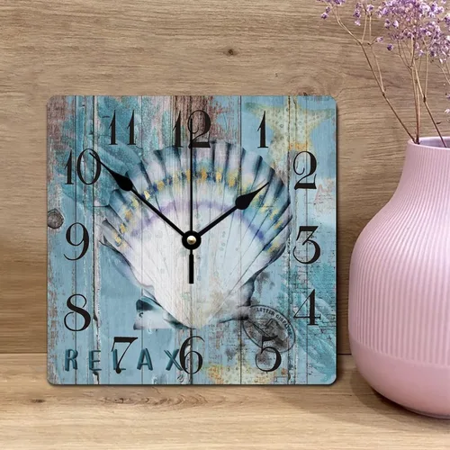 Vista 2 de Reloj retro de madera con ancla de vela, reloj de pared rústico con temática costera de océano, reloj colgante de grano de madera, silencioso a