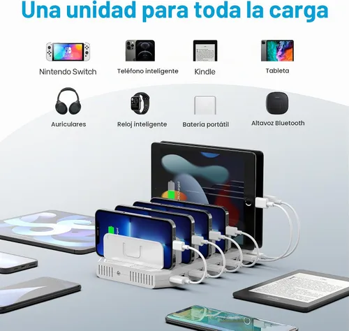 Vista 3 de Unitek Estación de carga de 10 puertos, organizador de cargador USB para múltiples dispositivos Multi Charging Dock Smart IC Tech Adjustable