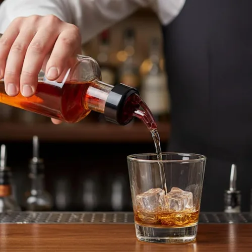 Vista 2 de Soro Essentials - Juego de 12 botellas de plástico de 3/4 onzas con boquilla roja y cuello - Vertedor de medición rápida para bebidas, vino, cóctel
