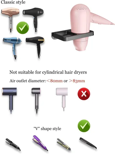 Vista 2 de Soporte de pared para secador de pelo y alisador, organizador de herramientas para el cabello 2 en 1, negro, plástico, redondo, temático espacial