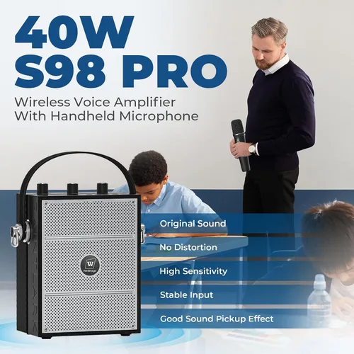 Vista 2 de Amplificador de voz inalámbrico con micrófono de mano, altavoces con micrófono Bluetooth portátiles para profesores y eventos, micrófono de karaoke