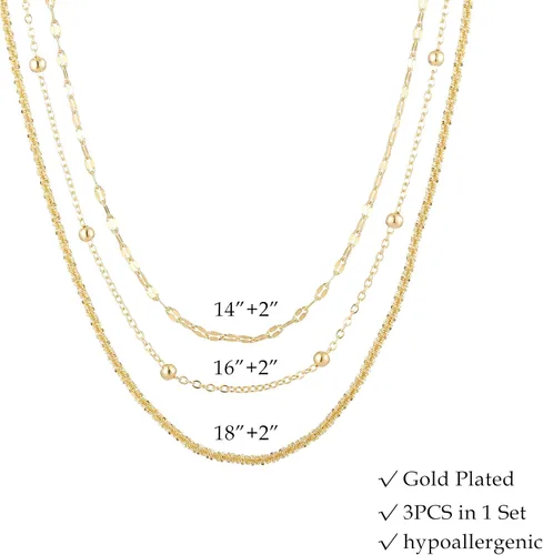 Vista 2 de WEDDINEN Juego de collares de oro en capas para mujer, collar de cadena delicado, simple, multicapa, ajustable, moderno