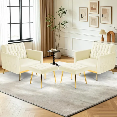 Vista 30 de 2 Pieces Velvet Chairs w/Adjustable Backrest & Ottoman, Baby Blue Azul bebé