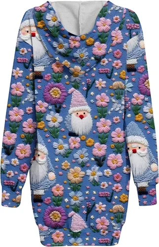 Vista 4 de Comigeewa Vestido con capucha Navidad Mujer bolsillos Estampado 3D Manga Larga, Sudadera Capucha Vestidos lindos y holgados
