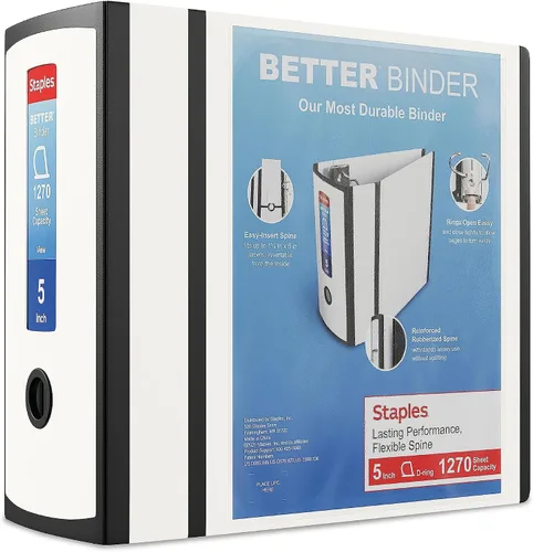 Vista 31 de Carpeta con anillos en forma de "D" de 1 pulgada para mejor visualización Staples, Negro