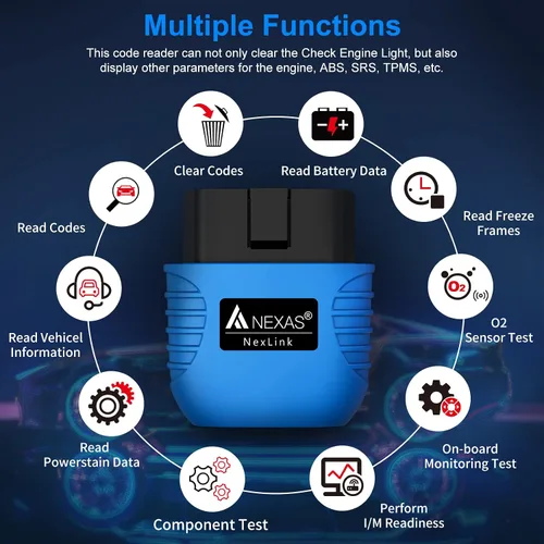 Vista 2 de NEXAS NexLink - Escáner OBD2 Bluetooth 5.0, inalámbrico compatible con aplicaciones de terceros, lector de código universal para automóviles