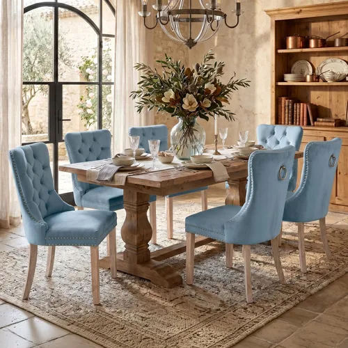 Vista 70 de SoarFlash Juego de 2 sillas de comedor de terciopelo, silla lateral de respaldo alto, silla lateral moderna tapizada de alta gama con botones Beige