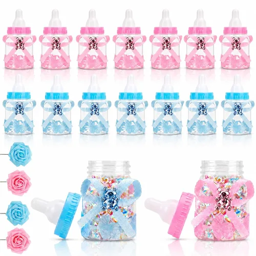 Vista 2 de MACTING 2 docenas de botellas de alimentación de 3.5 pulgadas con 5 rosas artificiales de flores para regalos de invitados, centros de mesa, Azul