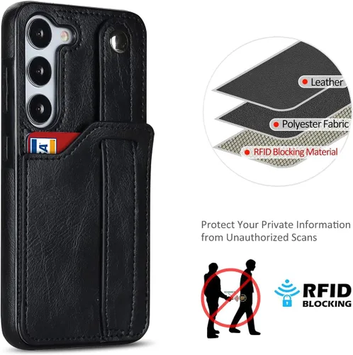 Vista 6 de Funda para teléfono Samsung Galaxy S23 5G con protector de pantalla ajustable para muñeca, soporte para tarjeta de crédito, delgada, a prueba