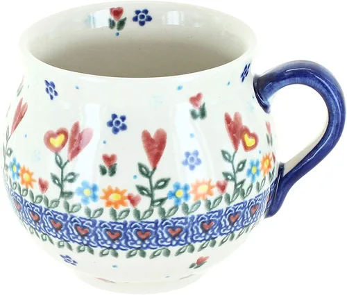 Vista 5 de Blue Rose Polish Pottery - Yellow Alyssa Bubble Mug - 14 oz - Unique Shape Mug for Coffee & Tea