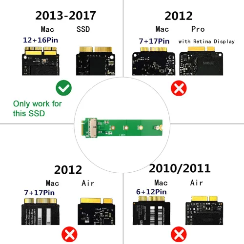 Vista 2 de xiwai PCI Express M.2 NGFF M-Key PCI-E 4X a 12Pin+16Pin Contactos SSD Contactos Tarjeta de conversión para 2013 2014 2015 2016 2017 A1493 A1502