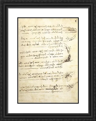 Vista 3 de ArtDirect Da Vinci, Leonardo 19x24 - Lámina enmarcada moderna negra titulada: Códice sobre el vuelo de las aves I