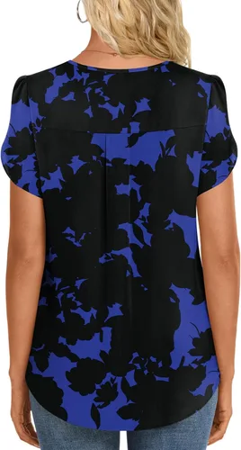 Vista 3 de HOTGIFT - Blusas de verano con volantes de gasa de manga corta para mujeres, camisetas sueltas y cómodas