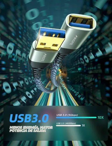 Vista 5 de AINOPE Cable de extensión USB, extensor USB, cable de extensión USB 3.0, cable macho a hembra, cable de alta transferencia de datos, compatible