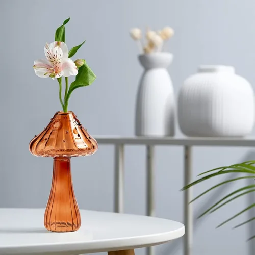 Vista 2 de IUIBMI Juego de jarrones de hongos – Floreros de cristal coloridos, jarrones pequeños para flores, maceta de cristal para centros de mesa