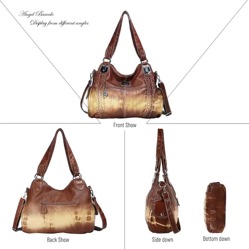 Vista 278 de Angel Barcelo - Bolsa de hombro amplia para mujer, diseño Hobo, cuero lavado