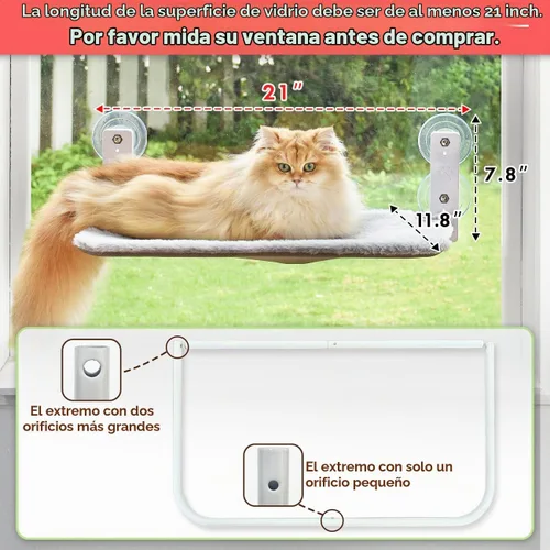 Vista 2 de AMOSIJOY Percha de Ventana Inalámbrica para Gato, Hamaca para Gato para Pared con 4 Ventosas, Ancla y Tornillo para Dos Formas de Instalación