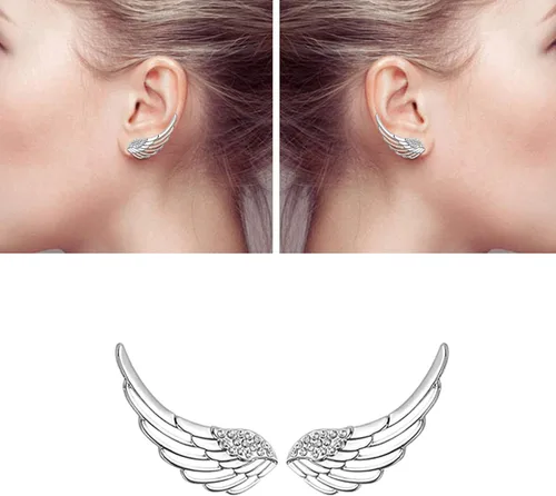Vista 2 de Oído Crawler, Mariafashion Cuff Earrings Plata Sterling Climber Hipoalergénico Oído Envoltura Angular Alas Diamante Zircon Stud Pendientes