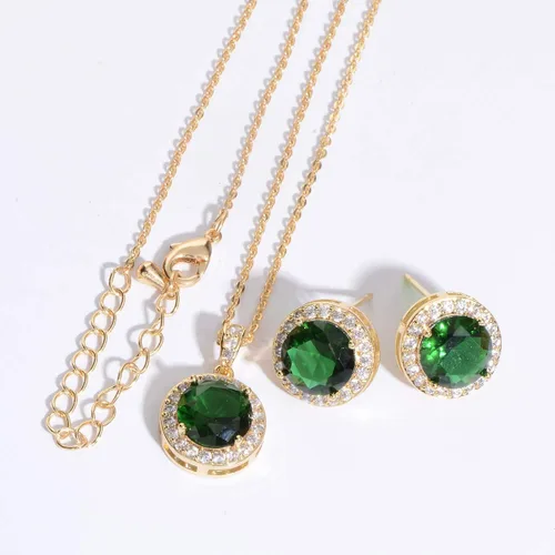 Vista 3 de Juego de joyas de cristal para novia, plata de ley, circonita cúbica redonda, circonita cúbica, diamantes de imitación, halo de piedra natal, collar
