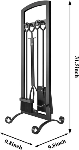 Vista 3 de Juego de herramientas para chimenea de 5 piezas, accesorios elegantes y simples para el hogar con póker, pinzas, pala, cepillo, negro
