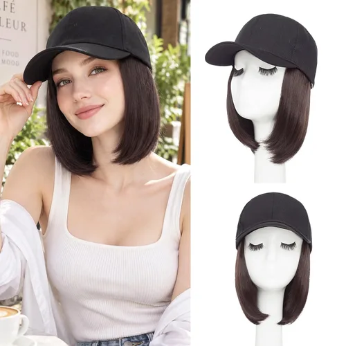 Vista 30 de S-noilite Gorra de béisbol de 6 pulgadas con peluca corta de peinado Bob