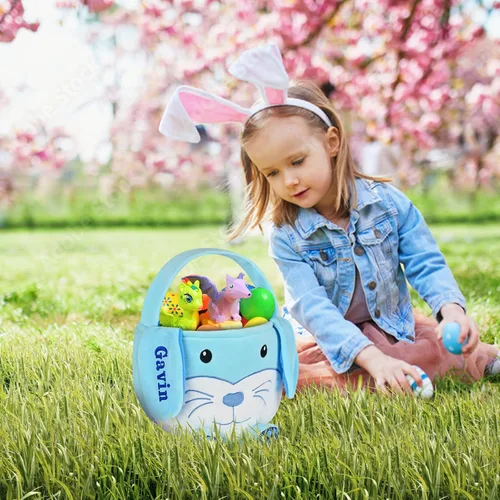 Vista 37 de Cesta de Pascua personalizada para niños, conejo rosa 019B-Rosa
