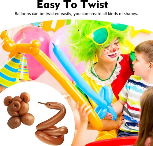 Vista 5 de 100 globos mágicos largos de látex grueso de 260Q para modelar con forma de animal, cumpleaños, payasos (marrón)