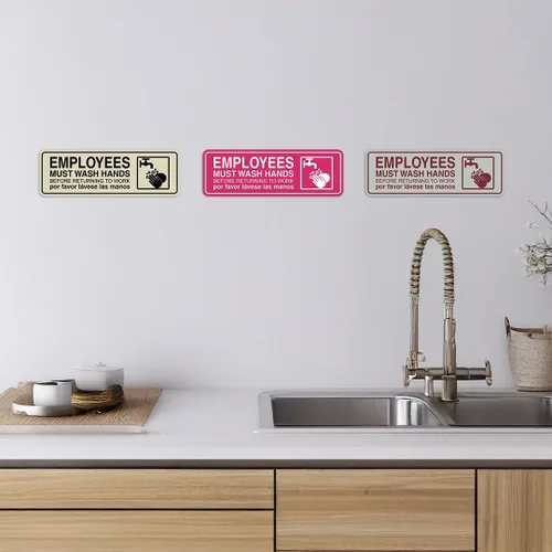 Vista 3 de Standard Employees Must Wash Hands - Letrero para puerta/pared, color negro, pequeño
