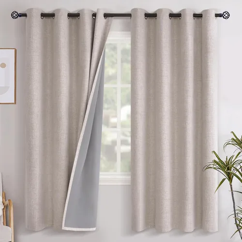 Vista 125 de YoungsTex - Cortinas opacas de lino para dormitorio, oscurecimiento de la habitación, cortinas con textura de lino, paneles con aislamiento térmico