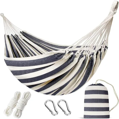 Vista 16 de Hamaca brasileña con correas para árboles, hamacas de lona, hamaca portátil con bolsa de transporte para patio trasero, porche, uso en exteriores e