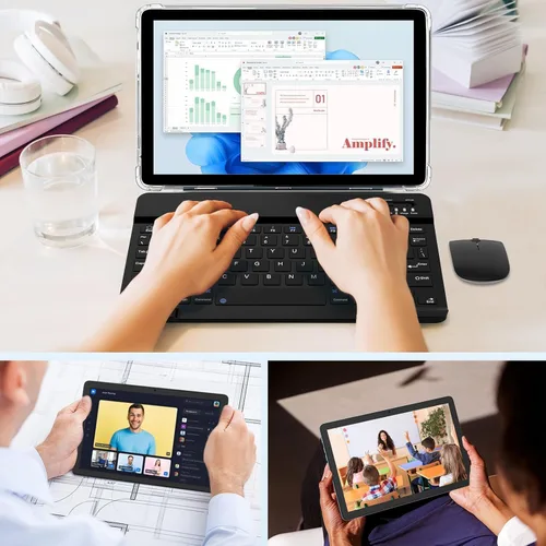 Vista 7 de Tablet Android 15, tabletas 2 en 1 de 10 pulgadas con funda para teclado y lápiz capacitivo, procesador Octa-Core de 128 GB, Wi-Fi 6 5G, pantalla HD